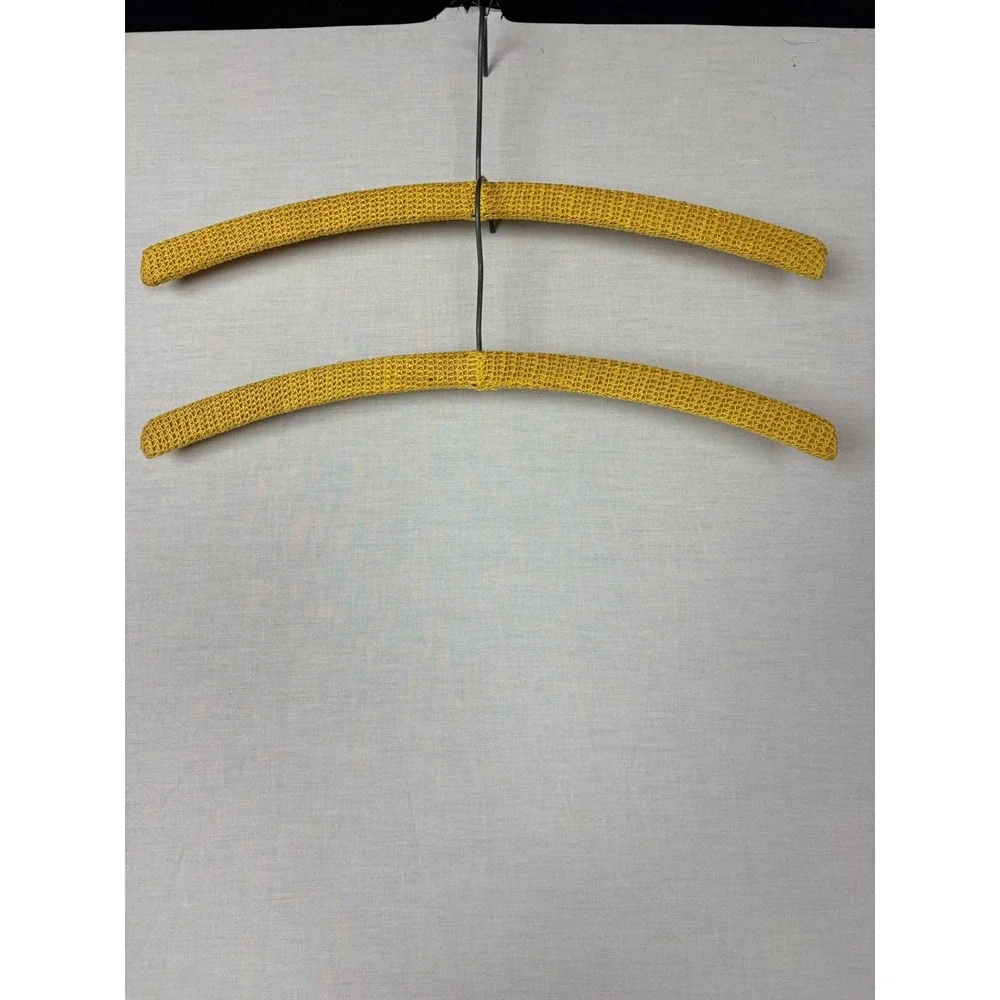 Vintage Mustard Yellow Crochet Covered Clothes Hangers Set of 2‎ Retro Handmade